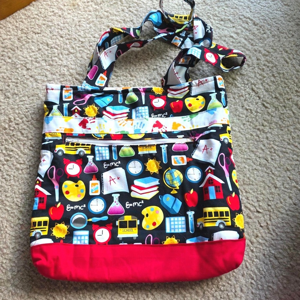 Handmade Tote Bag Multicolor School Teacher Novelty Print Large